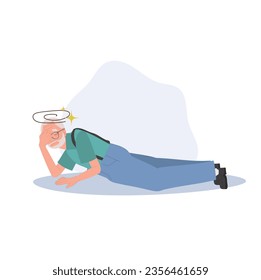 Healthcare concept. Elderly man got Fainting ,Needing Immediate Assistance. Flat vector cartoon illustration