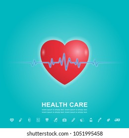 healthcare concept heart and heartbeat in medicine, medical, health, cross, healthcare decoration for flyers, poster, web, banner, and card vector illustration