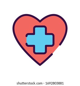 healthcare concept, heart with medical cross icon over white background, line color style, vector illustration