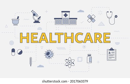 healthcare concept with icon set with big word or text on center
