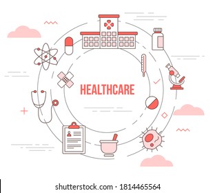 healthcare concept with icon set template banner with modern orange color style