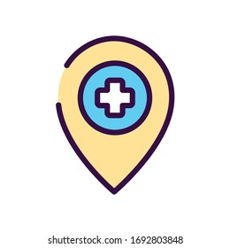 healthcare concept, location pin with medicine cross icon over white background, line color style, vector illustration