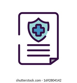 healthcare concept, medical report with shield icon over white background, line color style, vector illustration