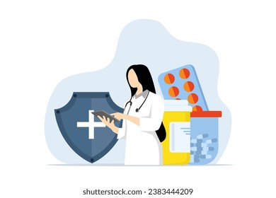 Healthcare concept, healthcare medicine, protection concept, umbrella, healthcare, healthcare budget and medical savings plan. flat vector illustration on background.