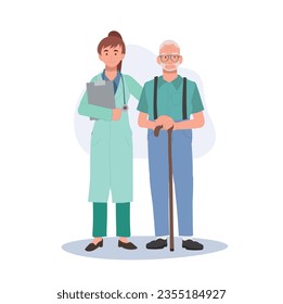 Healthcare Concept. Senior man Grandpa Consulting with Female Doctor for Medical Advice. Healthcare Assistance for Aging Population