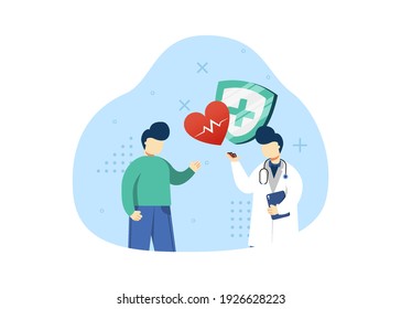 Healthcare concept vector illustration. consultation of the patient with doctor. medical insurance. can use for homepage, mobile apps, web banner. character cartoon Illustration flat style.