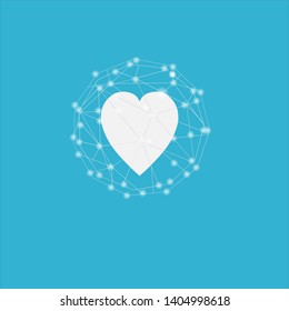 Healthcare concept with white heart protected in polygonal sphere shield, Isolated on blue background .vector , illustration.Isolated on blue background.