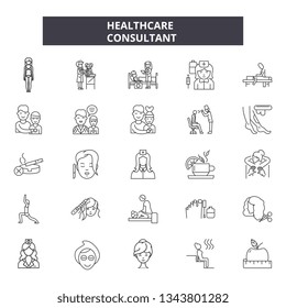 Healthcare consultant line icons for web and mobile design. Editable stroke signs. Healthcare consultant  outline concept illustrations