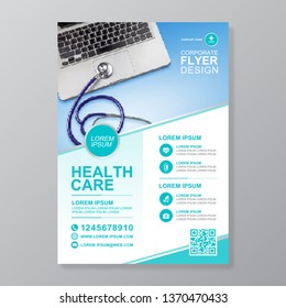 Healthcare cover a4 template design and flat icons for a report and medical brochure design, flyer, leaflets decoration for printing and presentation vector illustration