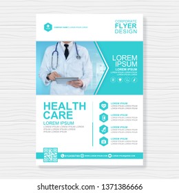 Healthcare cover a4 template design and flat icons for a report and medical brochure design, flyer, leaflets decoration for printing and presentation vector illustration