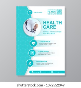 Healthcare cover a4 template design and flat icons for a report and medical brochure design, flyer, leaflets decoration for printing and presentation vector illustration