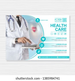 Healthcare cover a4 template design and flat icons for a report and medical brochure design, flyer, leaflets decoration for printing and presentation vector illustration