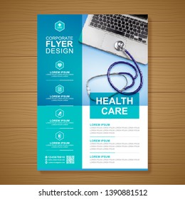 Healthcare cover a4 template design and flat icons for a report and medical brochure design, flyer, leaflets decoration for printing and presentation vector illustration