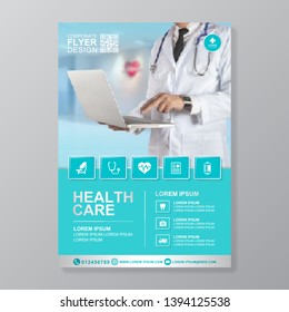 Healthcare cover a4 template design and flat icons for a report and medical brochure design, flyer, leaflets decoration for printing and presentation vector illustration