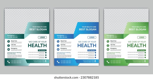 healthcare cover a4 template design and flat icons for a report and medical brochure design, flyer, leaflets decoration for printing and presentation vector.  