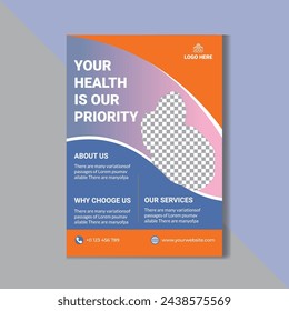 Healthcare cover a4 template design and flat icons for a report and medical brochure design, flyer, leaflets decoration for printing