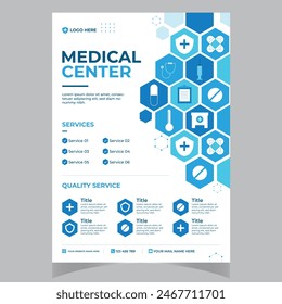 diseño de Plantilla a4 e íconos planos para un informe y diseño de folletos médicos, flyer, decoración de folletos para impresión y Vector de presentación.