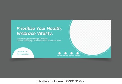 healthcare cover and banner design template, Web banner for business, medical and Professional Social Media promotion. image space replacement easy to use.
