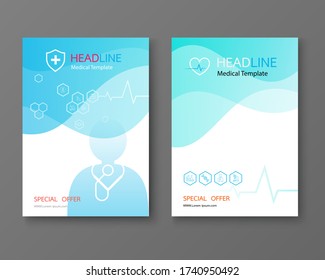 Cubierta sanitaria, diseño de plantillas e íconos planos para un informe y un folleto médico, volante, decoración de folletos para impresión y presentación. ilustración vectorial