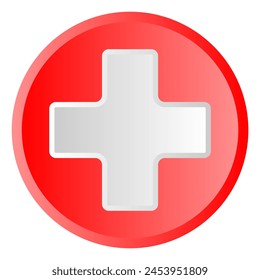 Healthcare cross symbol, icon, emblem, or medical logo, vector illustration with a transparent white background. Enhanced with a 3D effect within a circular border.