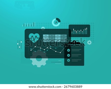 Healthcare data analytics dashboard for patient records, medical research and diagnostics. Professional healthcare data analytics with medical metrics, patient monitoring and electronic health records