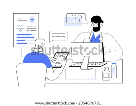 Healthcare data collection abstract concept vector illustration. Doctor with stethoscope deals with patient survey, epidemiological forecasting, medical statistics and report abstract metaphor.