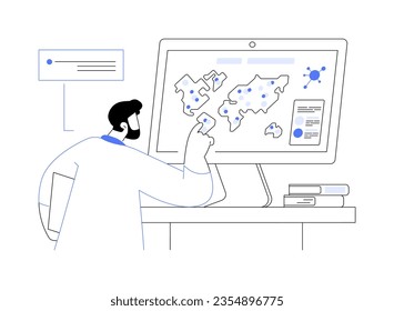 Healthcare data visualization abstract concept vector illustration. Medical data analyst using interactive map, Covid19 epidemiological forecasting, healthcare statistics abstract metaphor.