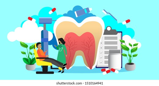 Healthcare and Dental Insurance Flat Vector Concept with Medical Instruments, Isolated vector illustration in cartoon style