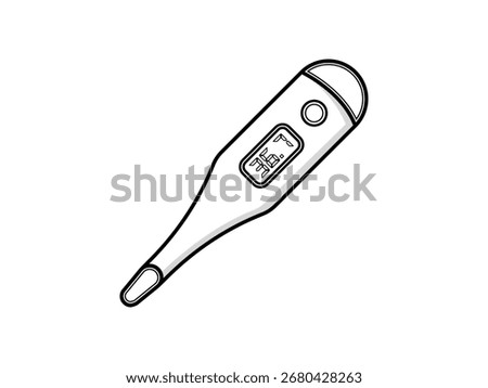 Healthcare digital thermometer with Celsius scale. Flat vector design for pharmacy or medical use. Clean balck and white style
