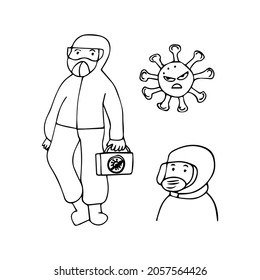 Healthcare doctor Covid19, coronavirus concept. Hand drawn style vector design illustration.