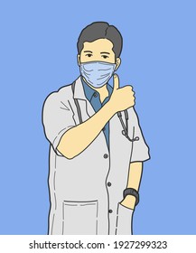 Healthcare doctor man Covid19, coronavirus concept. Hand drawn style vector design illustration.