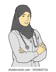 Healthcare doctor woman Covid19, coronavirus concept. Hand drawn style vector design illustration.