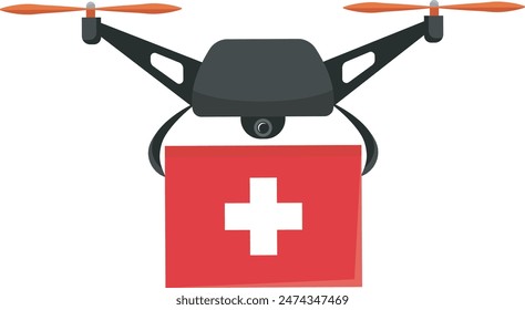 Healthcare drone delivery service. Drone carrying a red medkit box on a transparent background