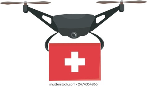 Healthcare drone delivery service. Drone carrying a red medkit box on a transparent background