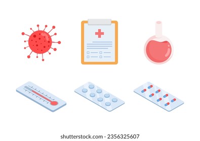 Healthcare element isometric icons set.