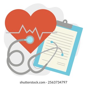 Healthcare. Elements and tools of medicine. Cardiology. Medical equipment. Vector illustration.