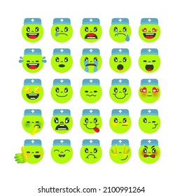 Healthcare emoticons. Every emotion in a medical professional's cap. A wide range, the most essential.