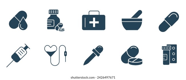 Healthcare equipment medical icon vector.  Icons such as Pills, Tablet, Pain, Painkiller, Aspirin, Health, medicine illustration