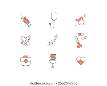 healthcare equipment medical icons set duo tone line and fill. Healthcare Equipment Icon Set, Duo Tone Medical Symbols for Graphics