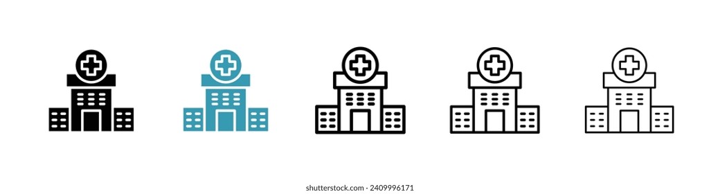 Vektor-Vektorsymbol-Set der Gesundheitseinrichtung. Hospital- und Klinikgebäude Vektorsymbol für UI-Design.