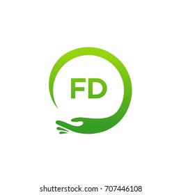 Healthcare FD initial logo designs template, Modern FD initial Care with hand symbol vector