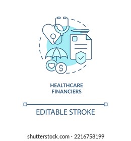 Healthcare Financiers Turquoise Concept Icon. Health Industry. Medical Economics Abstract Idea Thin Line Illustration. Isolated Outline Drawing. Editable Stroke. Arial, Myriad Pro-Bold Fonts Used