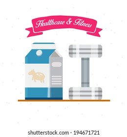 Healthcare and Fitness. Milk with dumbell - vector illustration