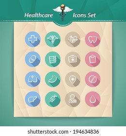 Healthcare Flat Icons Set. In the EPS file, each element is grouped separately.