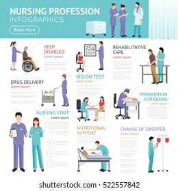 Infográficos planos de saúde com equipe médica cuidando de enfermagem ajudando pacientes em diferentes situações ilustração vetorial