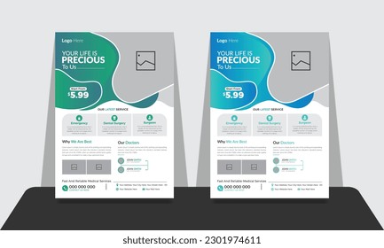 Healthcare flyer a4 template design Green and orange Medical Flyer Layout. Creative Colorful Flyer  Service Details