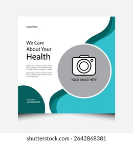 healthcare flyer template with blue and white layout and service highlights