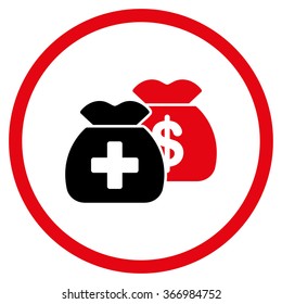 Healthcare Funds vector icon. Style is bicolor flat circled symbol, intensive red and black colors, rounded angles, white background.