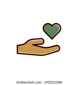 Healthcare hands holding heart flat icon for apps and website. Heart in hand icon. give love icon in vector illustration. give love vector icons designed in stroke style can be used for webgive love