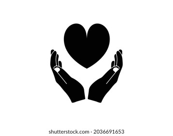 Healthcare hands holding heart flat vector icon for apps and website